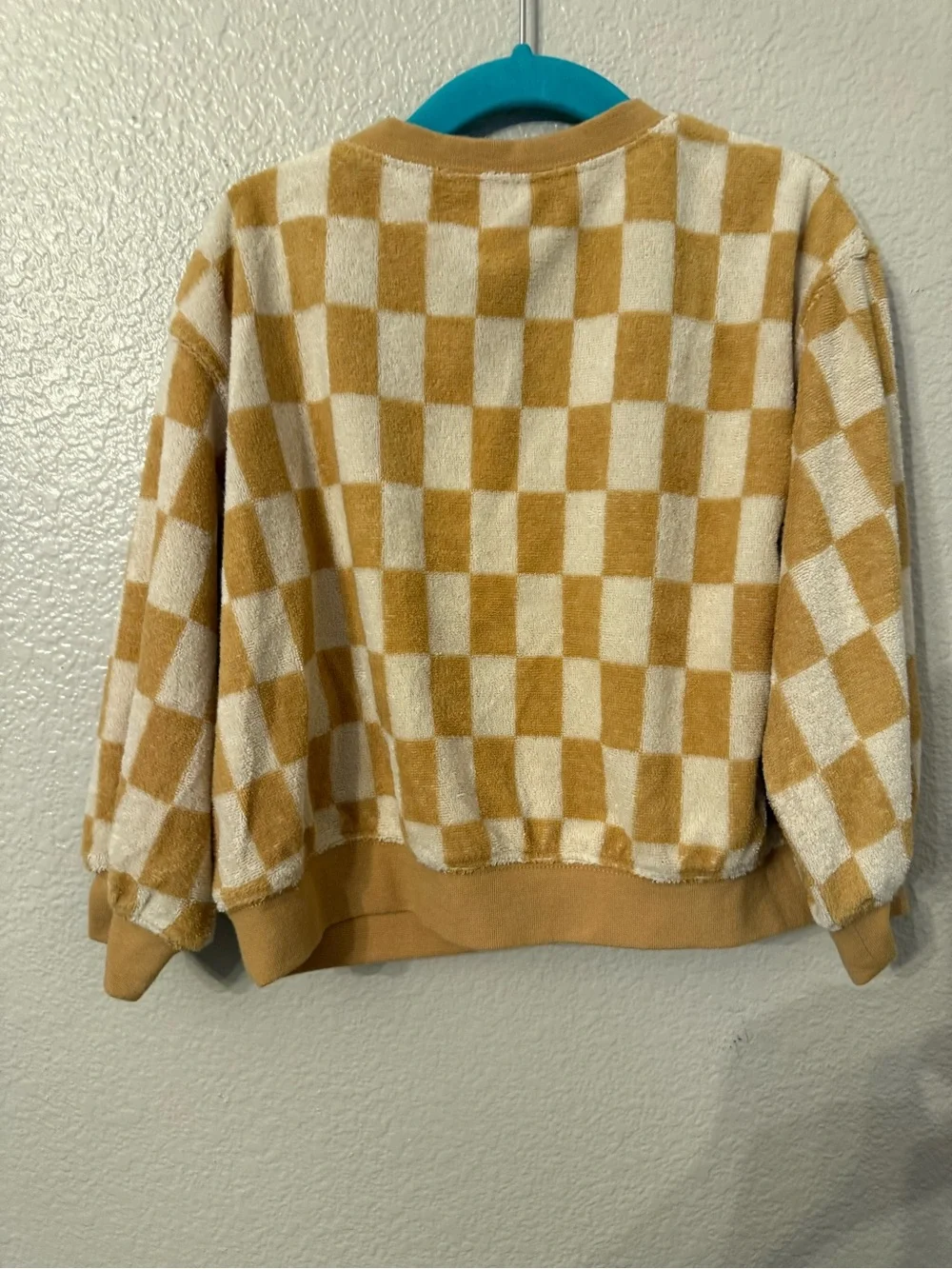 Rylee + Cru Cream and Tan Check Plush Crewneck